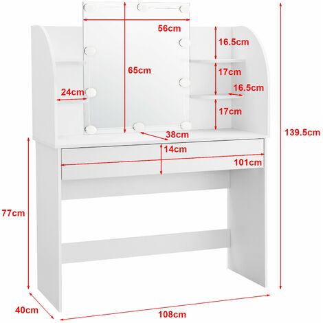Coiffeuse table de maquillage avec 10 led blanc
