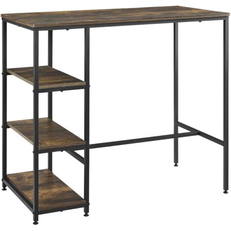 Table de bar 3 étagères 100 x 109 x 60 cm noir effet bois foncé (1/4)