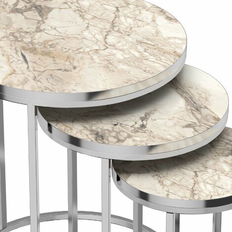 Set de 3 tables d'appoint Ry rondes gigognes marbre blanc or - Maison