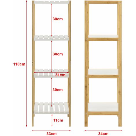 Étagère de rangement bambou 33 x 34 x 110 cm naturel blanc