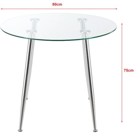 Table de salle à manger ronde verre trempé acier 75 x 80 cm transparent chrome