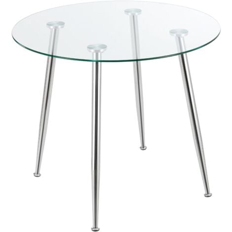 Table de salle à manger ronde verre trempé acier 75 x 80 cm transparent chrome