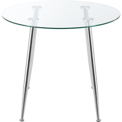 Table de salle à manger ronde verre trempé acier 75 x 80 cm transparent chrome