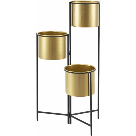 Support De Plantes Design à 3 étages Pliable - Métal Noir Et Cache-pots Laiton - 80 X 45 X 45 Cm - Marque En.casa - 6