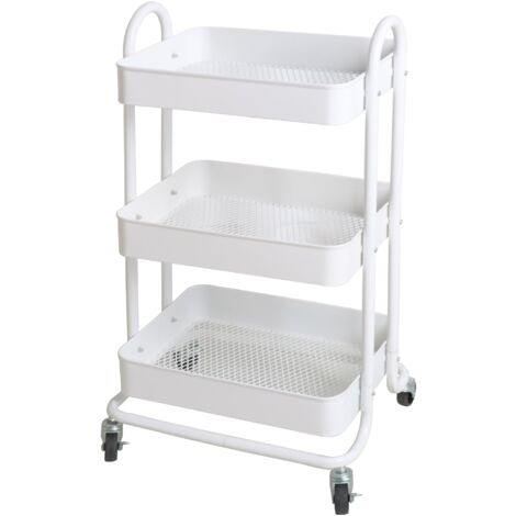 Chariot de service à roues 3 paniers acier 78,5 x 46 x 35 cm blanc (1/3)