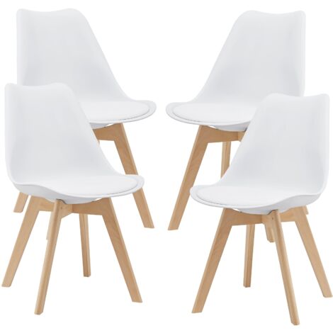 Lot de 4 chaises de salle à manger similicuir hêtre blanc (1/5)