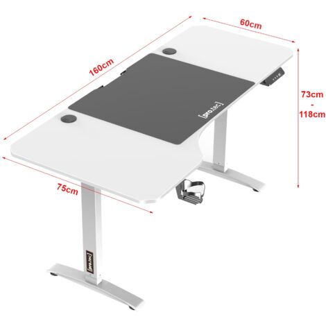 Bureau poste de travail table électrique à hauteur réglable 73 - 118 cm en forme de l blanc