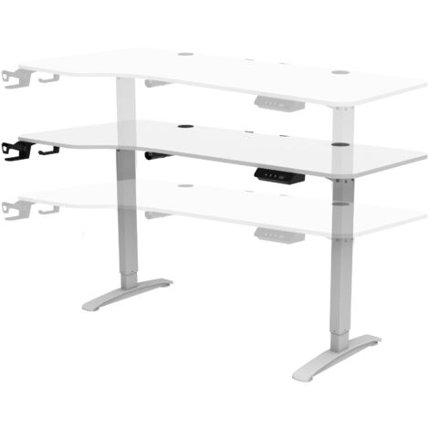 Bureau poste de travail table électrique à hauteur réglable 73 - 118 cm en forme de l blanc
