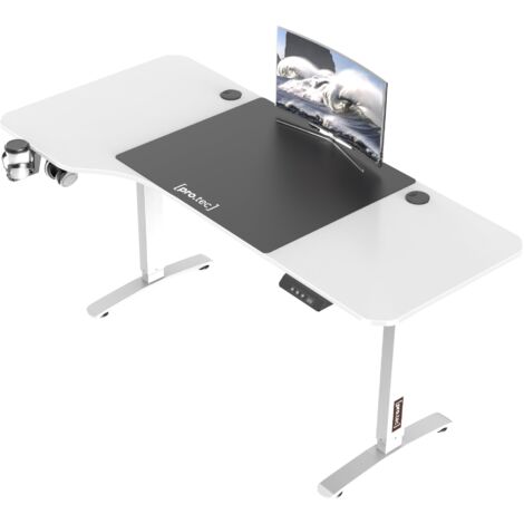 Bureau poste de travail table électrique à hauteur réglable 73 - 118 cm en forme de l blanc