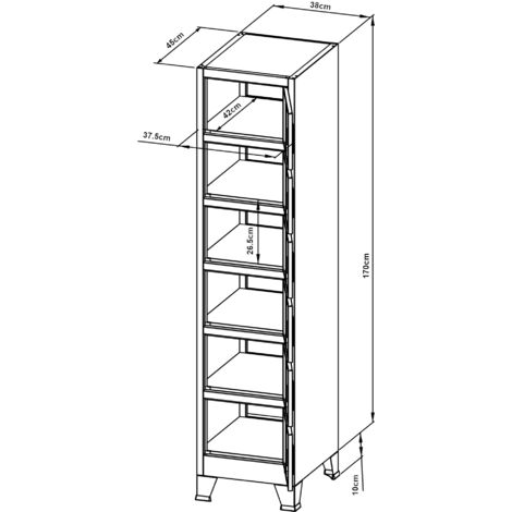 Casier Métallique De Bureau 180x38x45 Cm - Armoire De Rangement Avec Porte Verrouillable, Gris