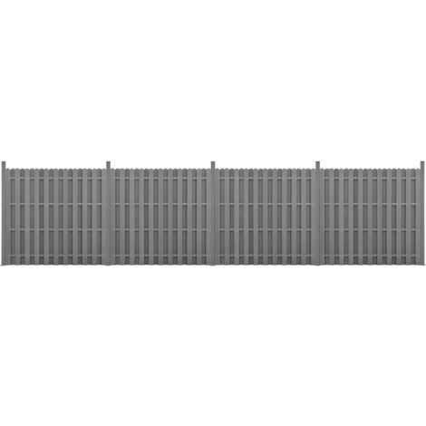 kit de 4 clôtures barrière brise vue brise vent bois composite (WPC) gris 185 x 747 cm (1/5)