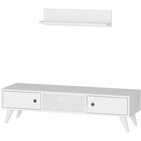 Buffet 2 Portes Blanc Méditerranéen - Armoire Vitrée Avec Étagère MDF - 80x76x36 Cm - Beliani