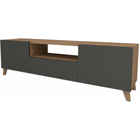 Meuble Rangement HiFi Actual Diffusion Chêne - 46,5x57x106,5cm - Porte Vitrée - Dessus Relevable