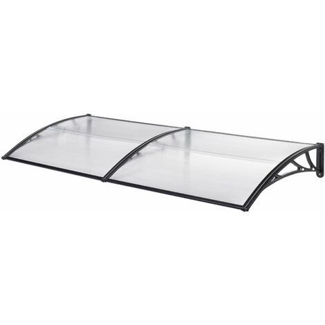 Helloshop26 – Auvent de porte marquise résistante aux intempéries 300 x 100 cm – Toit en polycarbonate transparent – Structure en aluminium noir – Montage facile (1/4)