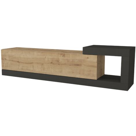 Meuble TV mural design moderne 150 x 30 x 39 cm effet chêne anthracite (1/3)