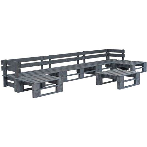 The Living Store Salon de jardin palette 6 pcs Bois Gris - Salon De Jardin - Mobilier De Jardin - Set De Canapé Palettes - Chaise Longue - Table Basse (1/3)