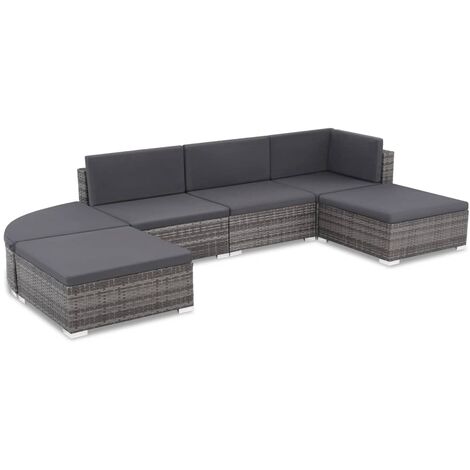 INLIFE Salon de jardin 6 pcs avec coussins Résine tressée Gris (1/5)