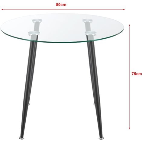 Table de salle à manger ronde verre trempé acier 75 x 80 cm transparent noir