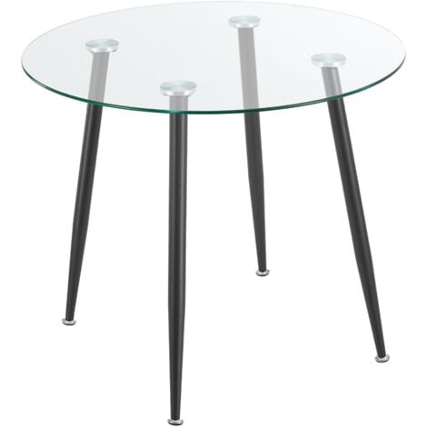 Table de salle à manger ronde verre trempé acier 75 x 80 cm transparent noir