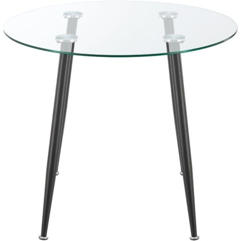 Table de salle à manger ronde verre trempé acier 75 x 80 cm transparent noir