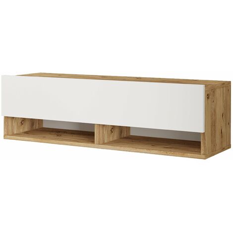 Meuble TV à porte 29,5 x 100 x 31,5 cm effet chêne rustique / blanc (1/2)