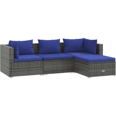 Salon de jardin meuble d'extérieur ensemble de mobilier 4 pièces avec coussins résine tressée gris (1/5)