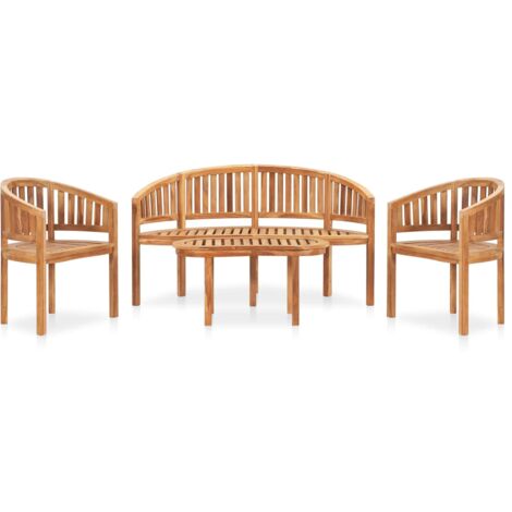 Salon de jardin meuble d'extérieur ensemble de mobilier 4 pièces en forme de banane bois de teck solide (1/5)