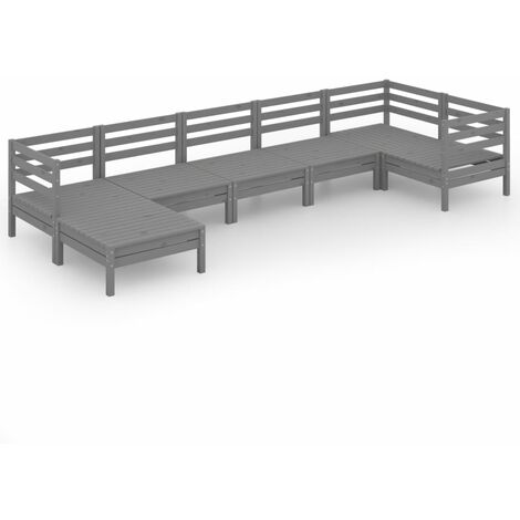 Salon de jardin meuble d'extérieur ensemble de mobilier 7 pièces bois de pin massif gris (1/5)