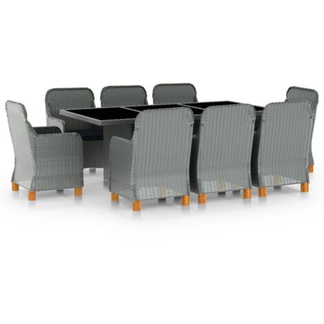 Mobilier à dîner 9 pièces avec coussins résine tressée gris clair (1/5)