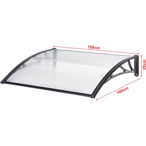 Auvent de porte d'entrée design marquise d'accueil résistante aux intempéries 150 x 100 cm noir transparent