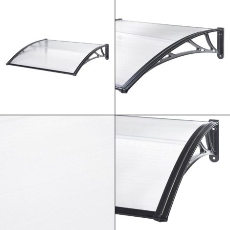 Auvent de porte d'entrée design marquise d'accueil résistante aux intempéries 150 x 100 cm noir transparent
