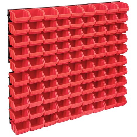 Kit de bacs de stockage et panneaux muraux 96 pièces boîte d'empilage système de stockage d'outils garage atelier de bricolage rouge et noir (1/5)