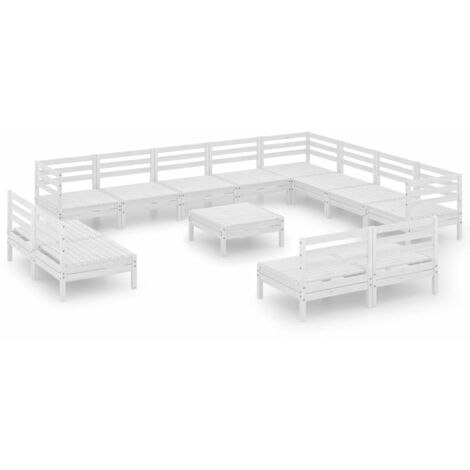 Salon de jardin meuble d'extérieur ensemble de mobilier 13 pièces bois de pin massif blanc (1/5)