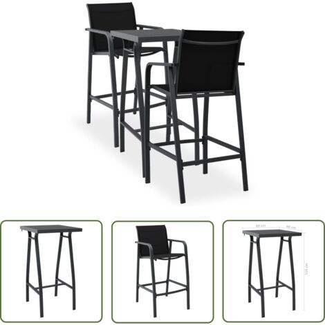 Ensemble de bar de jardin 3 pièces noir (1/5)