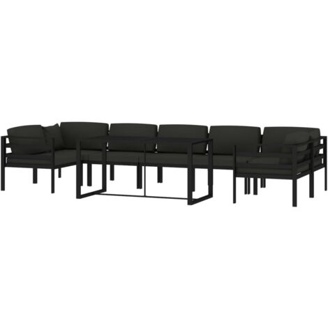 Salon de jardin meuble d'extérieur ensemble de mobilier 8 pièces avec coussins aluminium anthracite (1/5)