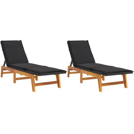 Chaises longues et coussins 2 pcs résine tressée/bois d'acacia (1/5)