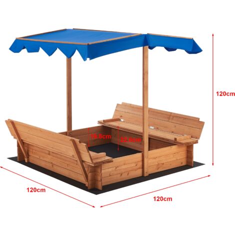 Bac à Sable Avec Toit Et Bancs - 145x118 Cm - Sapin Et Polyester - Protection Soleil Et Pluie - Enfants