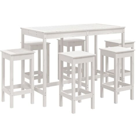 Ensemble de bar de jardin 7 pièces blanc bois de pin massif (1/5)