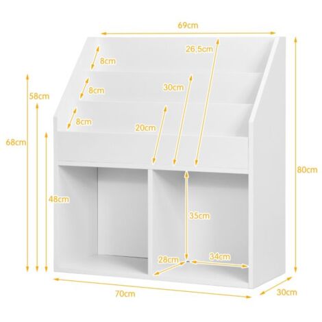 Bibliothèque Enfant HOMCOM - 60x29,9x90 Cm, Gris - 3 Compartiments + Tiroir à Roulettes - Sécurité Anti-basculement