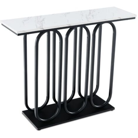 Table Console COSTWAY Faux Marbre - 100x30x80cm | Cadre Métal Noir | Design Ovale Moderne