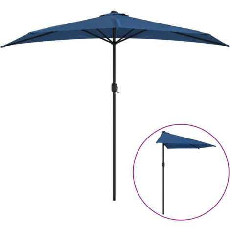 Parasol de balcon avec mât en aluminium 270 x 135 x 245cm demi bleu