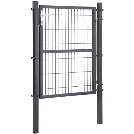 Portillon en acier galvanisé portail de clôture porte de jardin robuste et durable avec serrure poignée et clé de qualité 106 x 125 cm (l x h) gris (1/4)