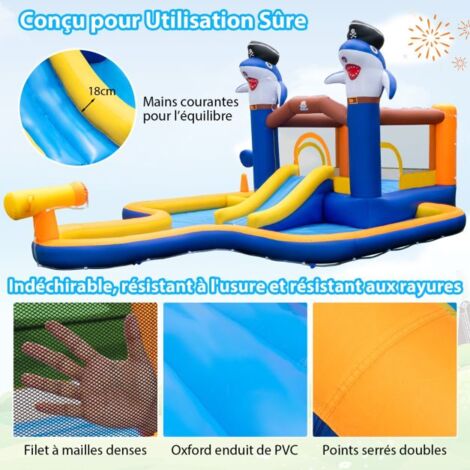 Toboggan Gonflable Aquatique 8 En 1 Avec Souffleur 550W - Piscine, Doubles Toboggans, Murs D'escalade, Intérieur/extérieur