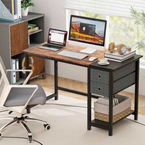 Bureau D'ordinateur Industriel Avec Tiroir - Marron - 120x56x90,5 Cm - Neuf
