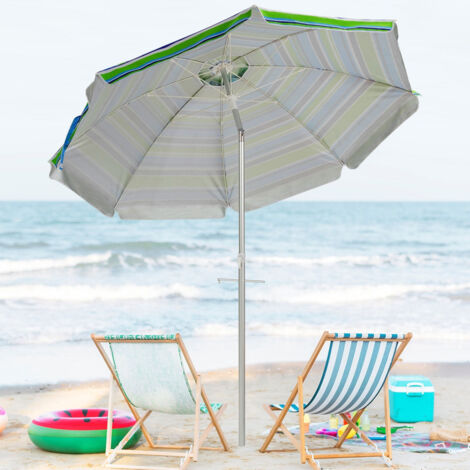 Parasol de plage inclinable protection UV 50 avec 8 baleines en fibre