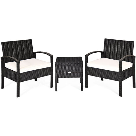 Set De Jardin 3 Pièces GYMAX - Table + 2 Chaises En Rotin PE, Dossier Confortable, Chaises Empilables - Pour Balcon, Terrasse, Cour