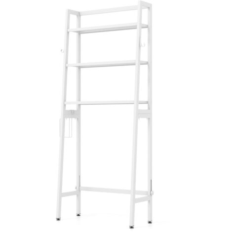 Étagère WC SONGMICS 3 Niveaux Bambou - Rangement Salle De Bain | Avec Porte-Rouleau Et Crochets - Blanc