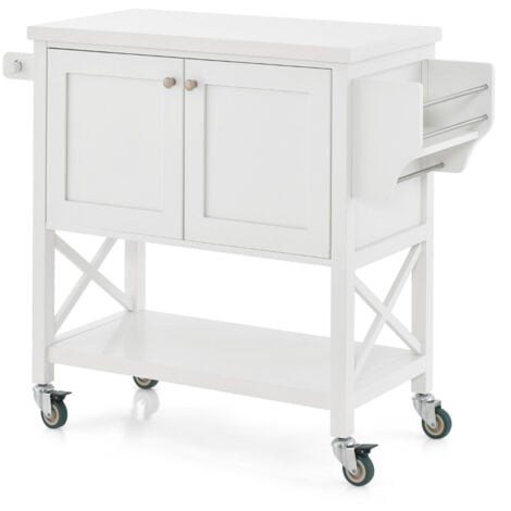 GIANTEX Chariot De Cuisine Sur Roulettes, îlot Mobile En Bois Avec Plan De Travail, Armoire De Cuisine, Chariot De Service Avec Tiroir Et 3 étagères