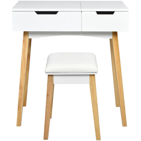 Coiffeuse Emma Blanc 120cm avec étagère miroir & tabouret Vicco Blanc avec étagè