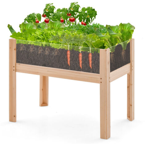 Jardinière Surélevée En Bois De Sapin – 3 Bacs à Fleurs Avec Trous De Drainage